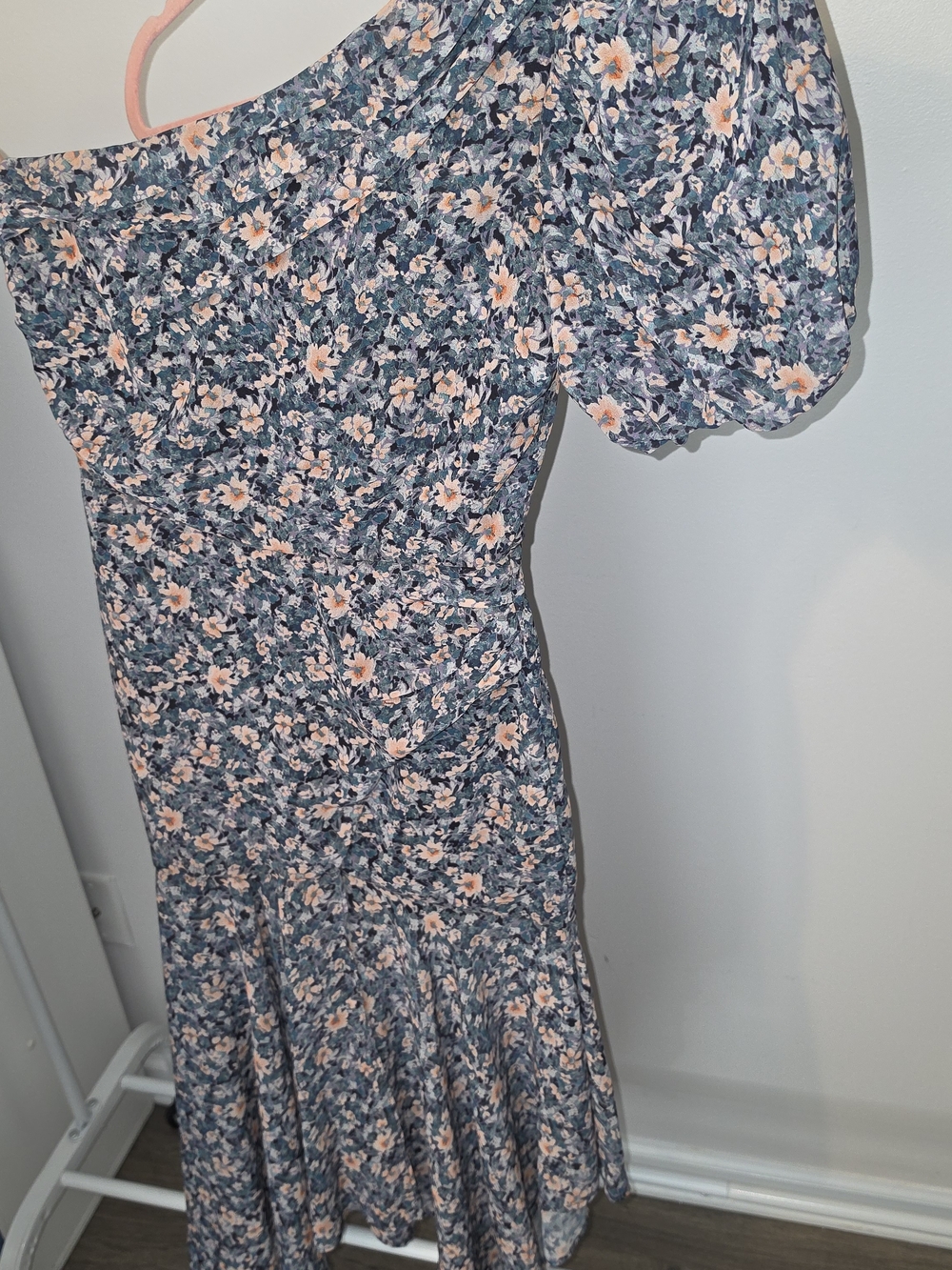 Astr One-Shoulder Floral Midi Dress in Blue and Peach
